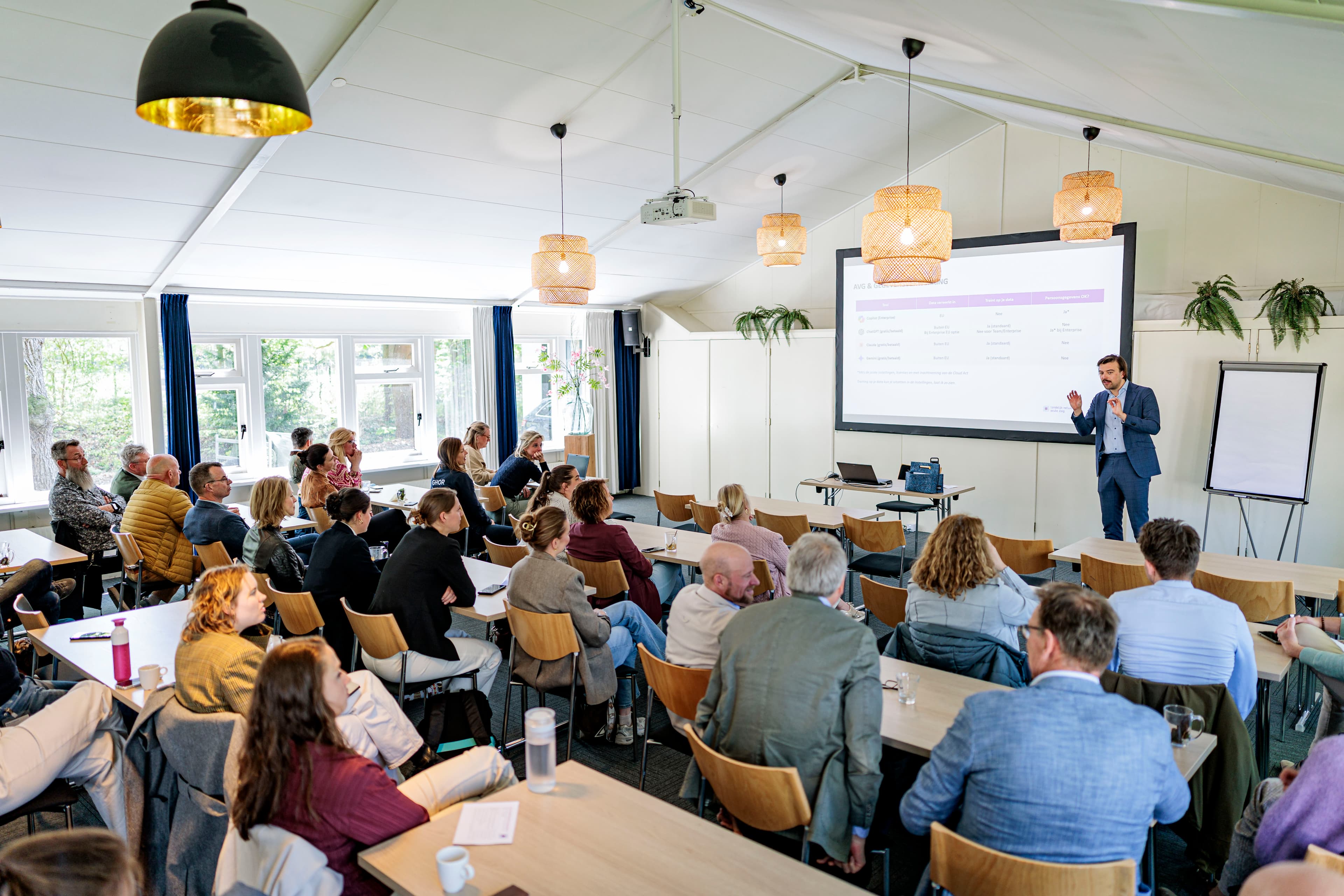 Trainingssessie over AI-geletterdheid met deelnemers in een leslokaal